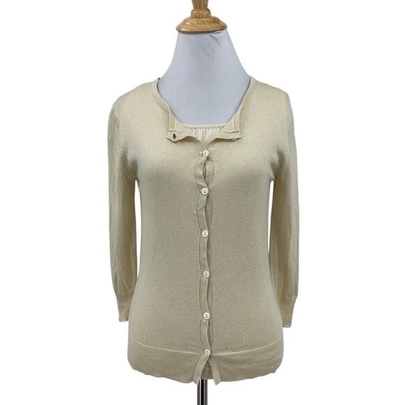 Massimo Dutti Cardigan Womens M Medium Cream Fine Knit Button Sweater Tank 2 Pc - Picture 1 of 16